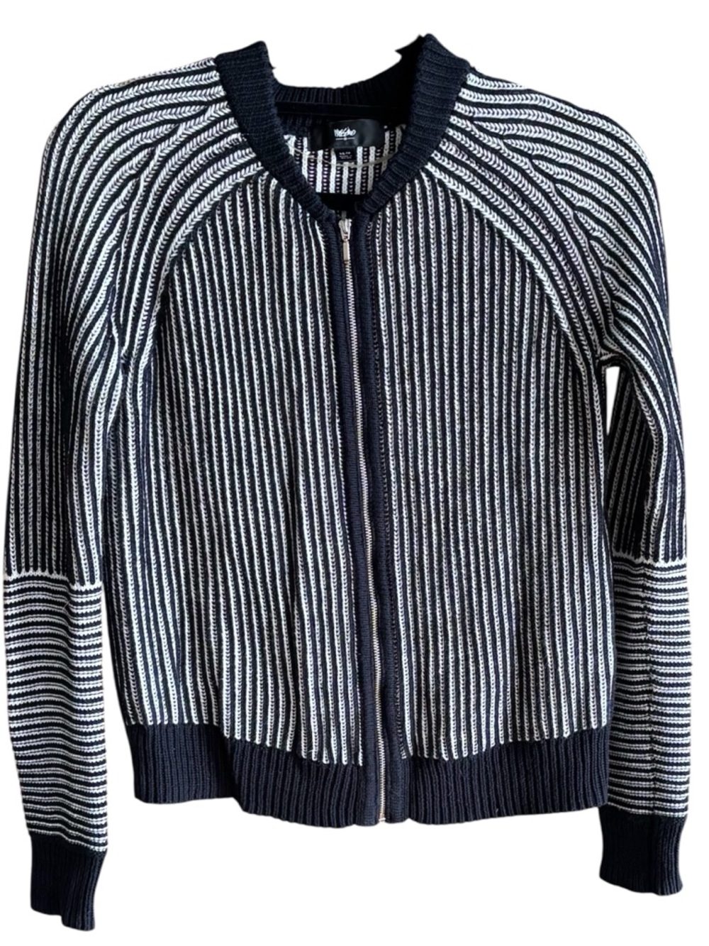 Women's XS Mossimo black and white long sleeve ribbed sweater with front zipper